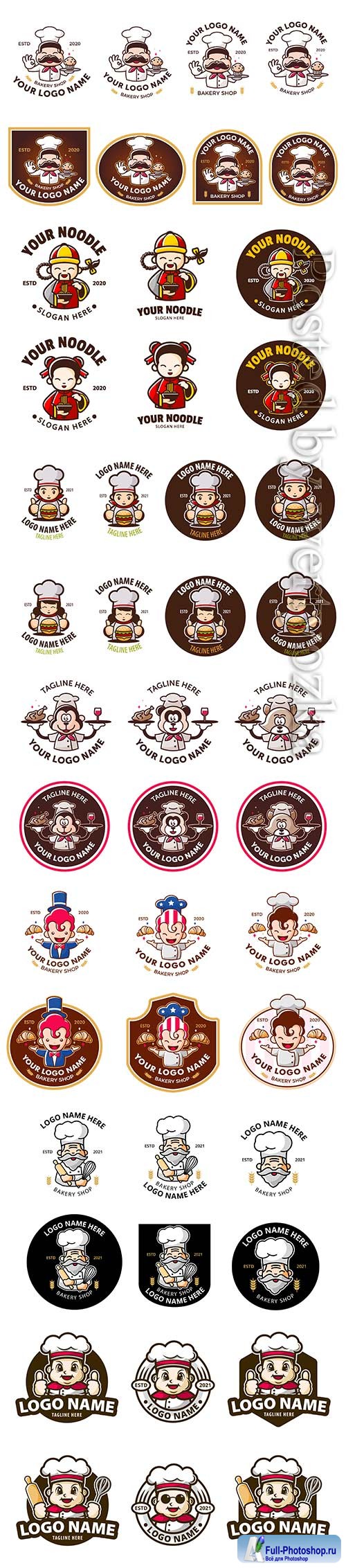 Fat chef logo vector sets