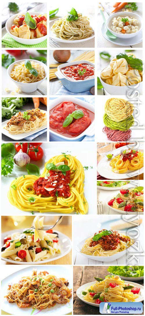 Types of pasta with vegetables stock photo