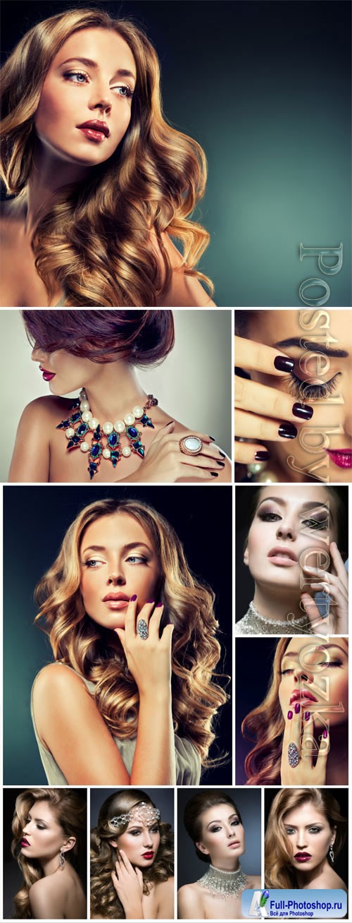 Girls with beautiful jewelry and fashionable makeup stock photo