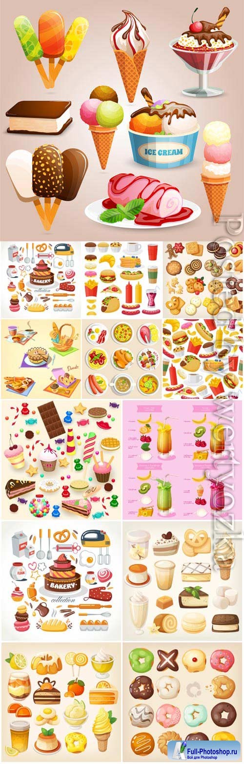 Desserts and sweets, ice cream in vector