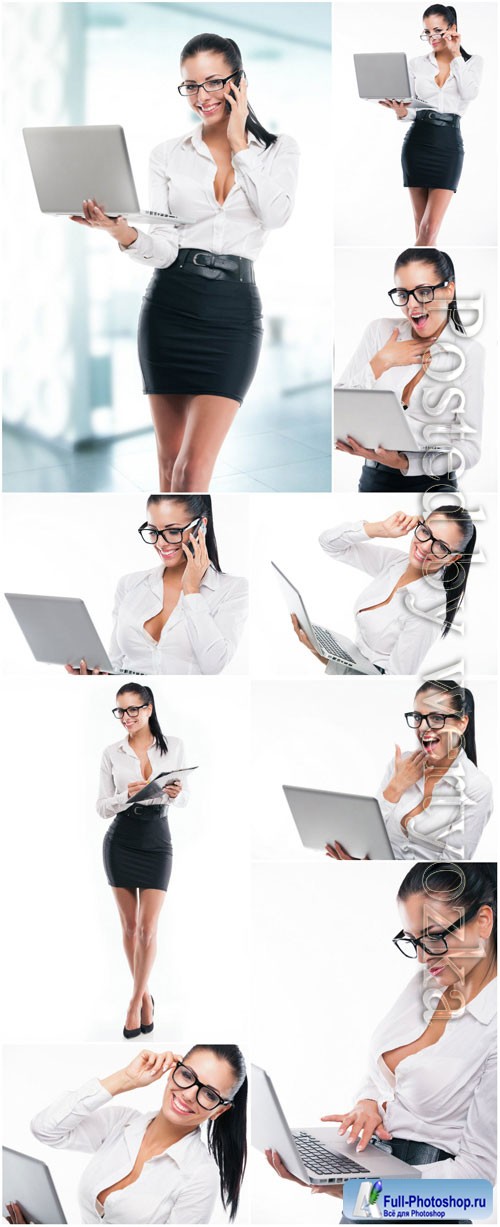 Business woman with laptop stock photo