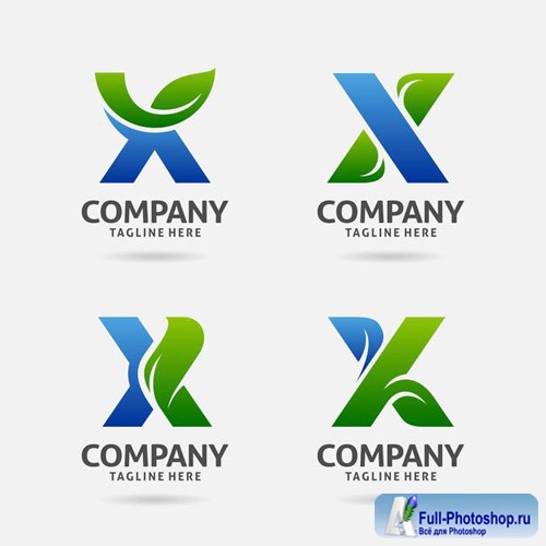 Set of letter x leaf logo vector design