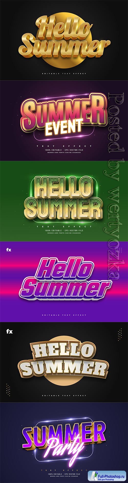 Hello summer 3d editable text style effect in vector vol 6