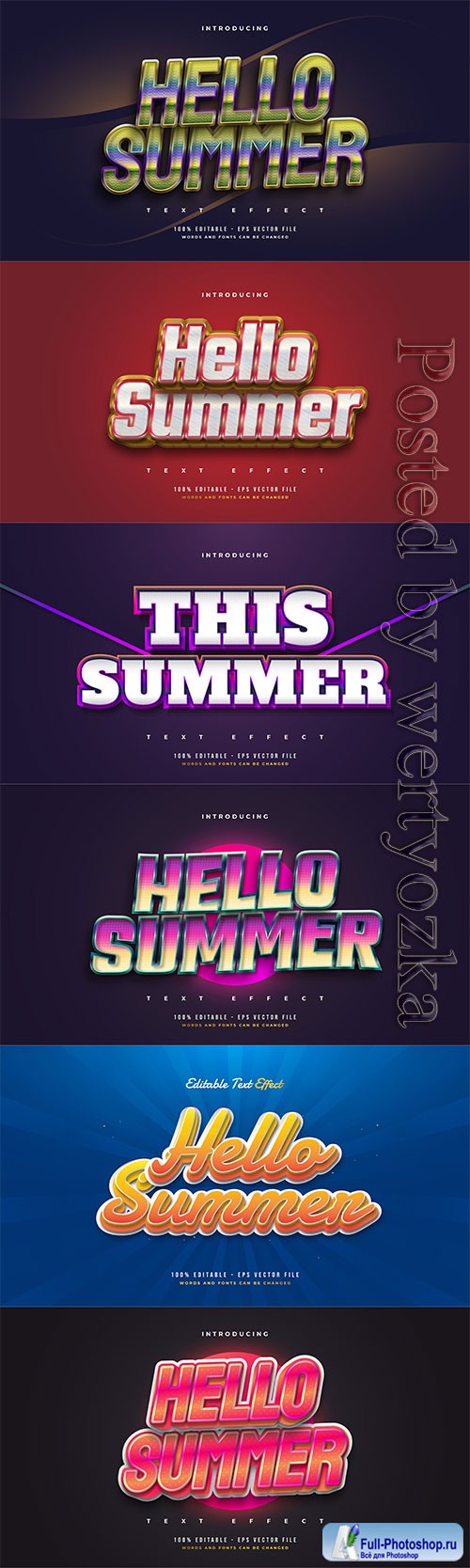 Hello summer 3d editable text style effect in vector vol 2