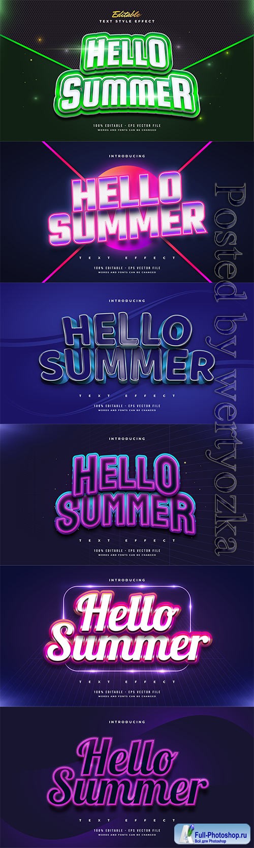 Hello summer 3d editable text style effect in vector vol 3