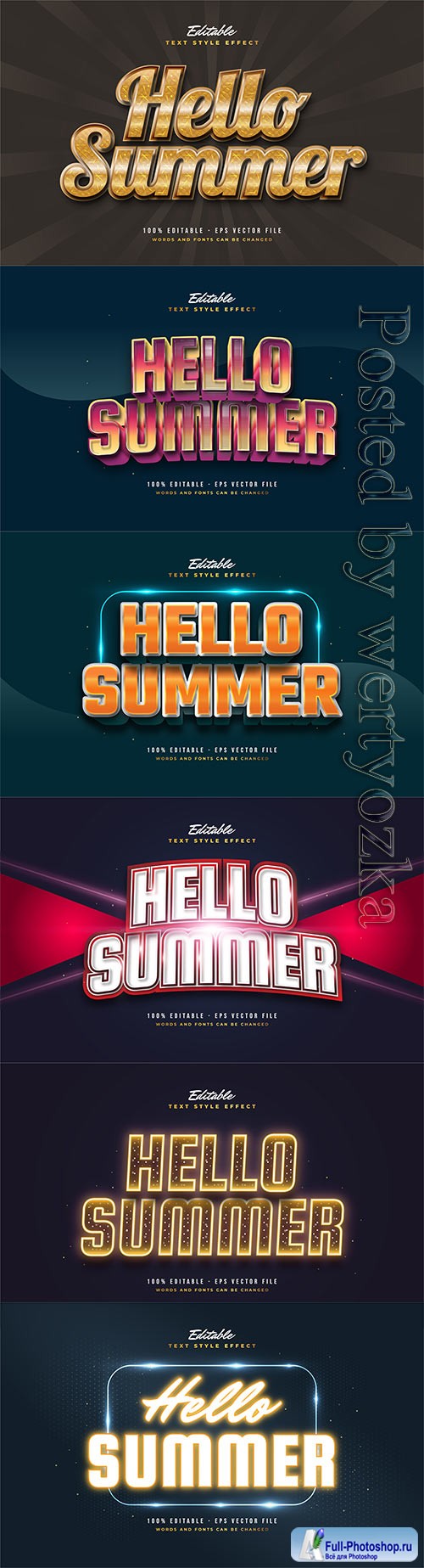 Hello summer 3d editable text style effect in vector vol 12