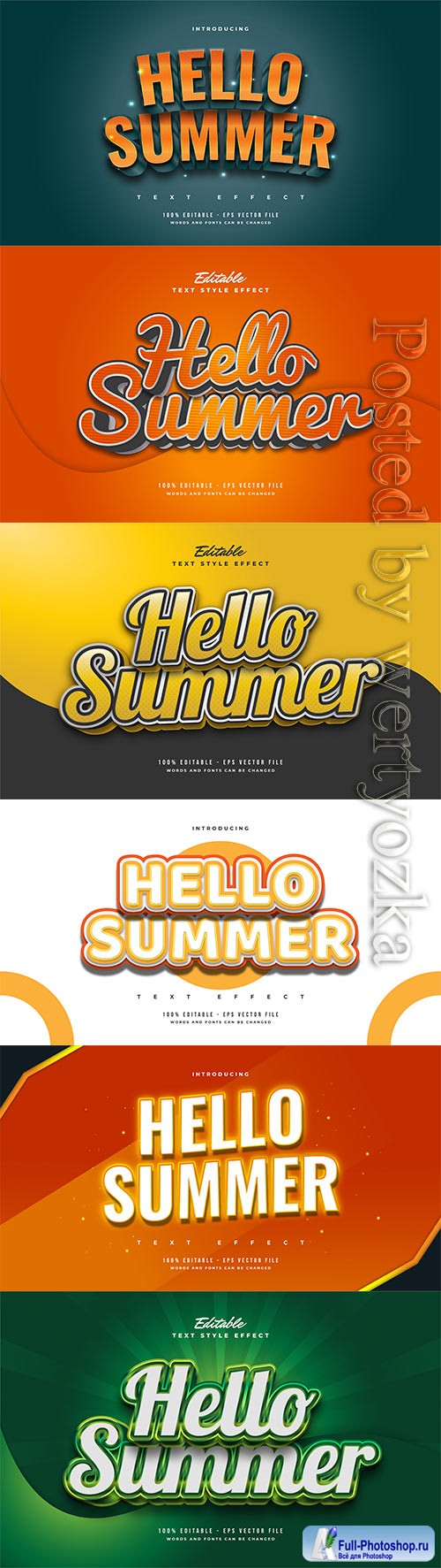 Hello summer 3d editable text style effect in vector vol 9