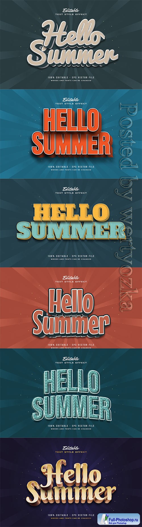 Hello summer 3d editable text style effect in vector vol 10