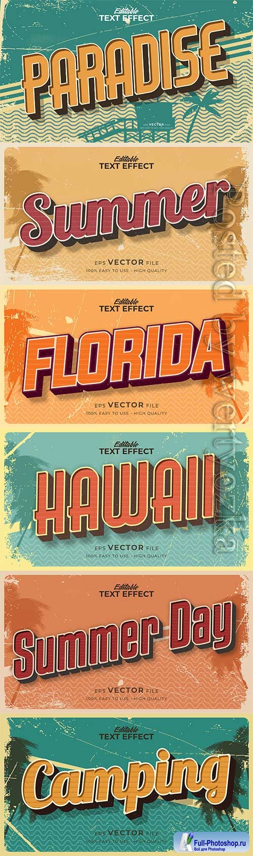 Retro summer holiday text in grunge style theme in vector vol 9