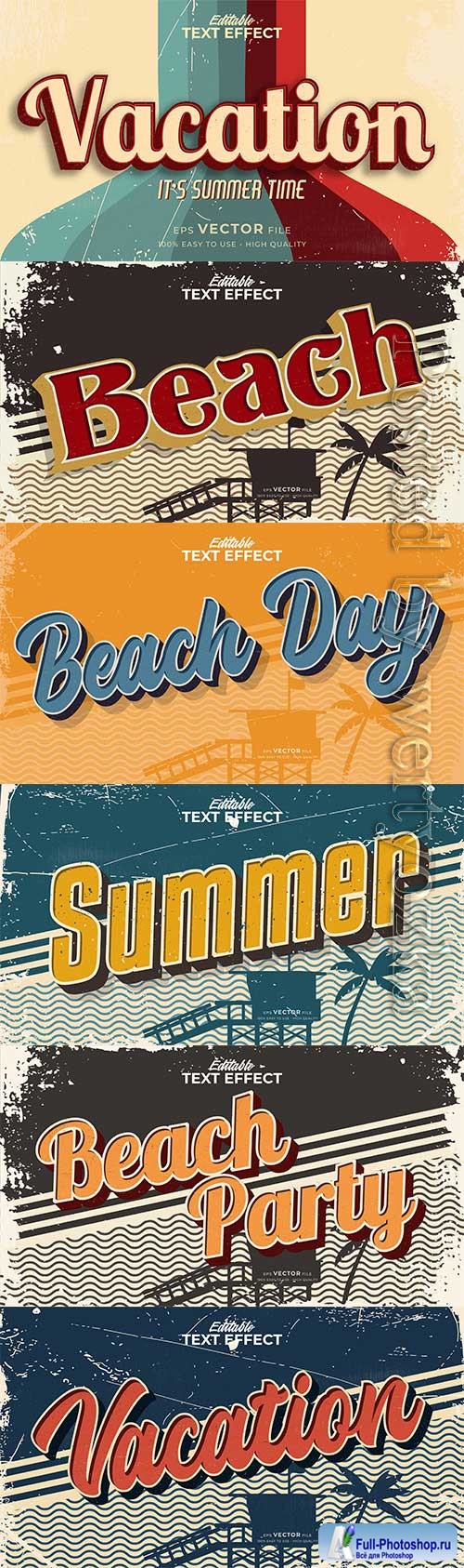 Retro summer holiday text in grunge style theme in vector vol 8