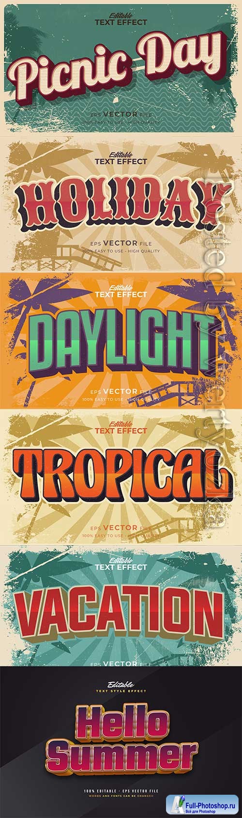 Retro summer holiday text in grunge style theme in vector vol 10