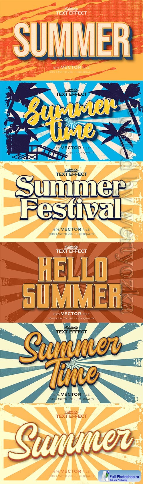 Retro summer holiday text in grunge style theme in vector vol 3