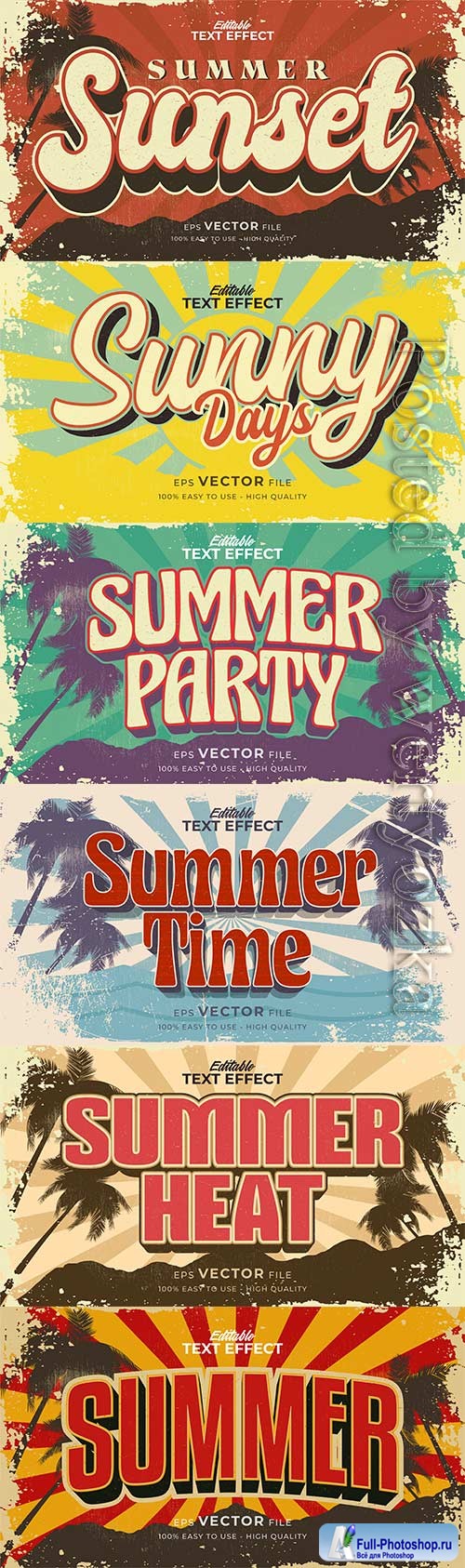 Retro summer holiday text in grunge style theme in vector vol 5