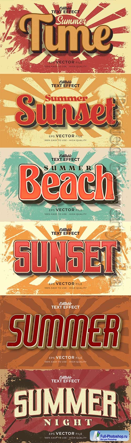 Retro summer holiday text in grunge style theme in vector vol 4