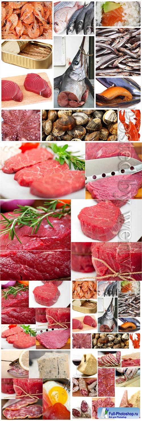 Fresh meat and seafood stock photo