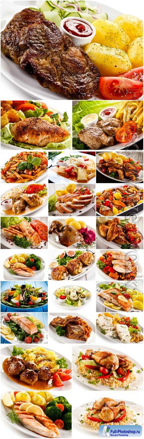 Meat dishes with garnish stock photo