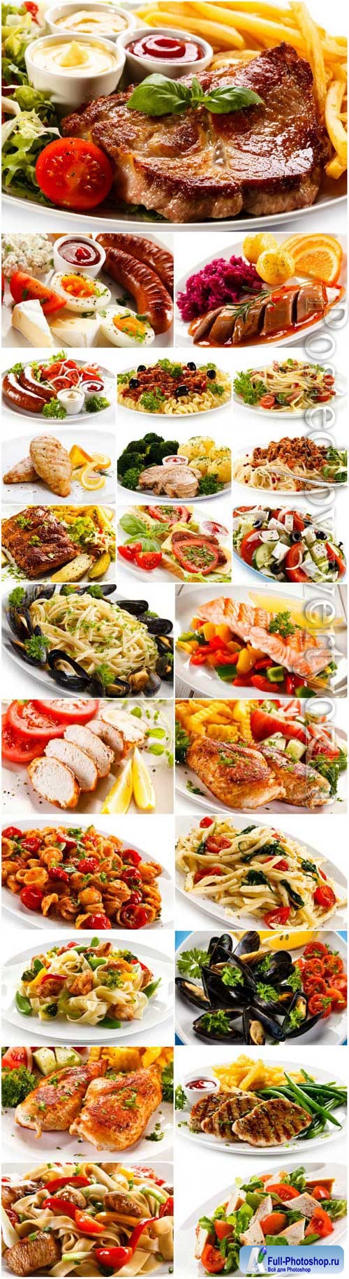 Delicious food, meat and vegetables stock photo