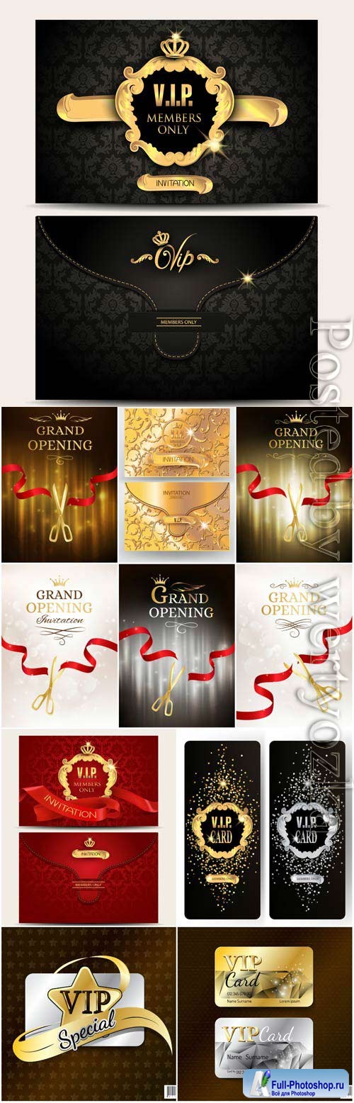 Grand opening vip cards in vector