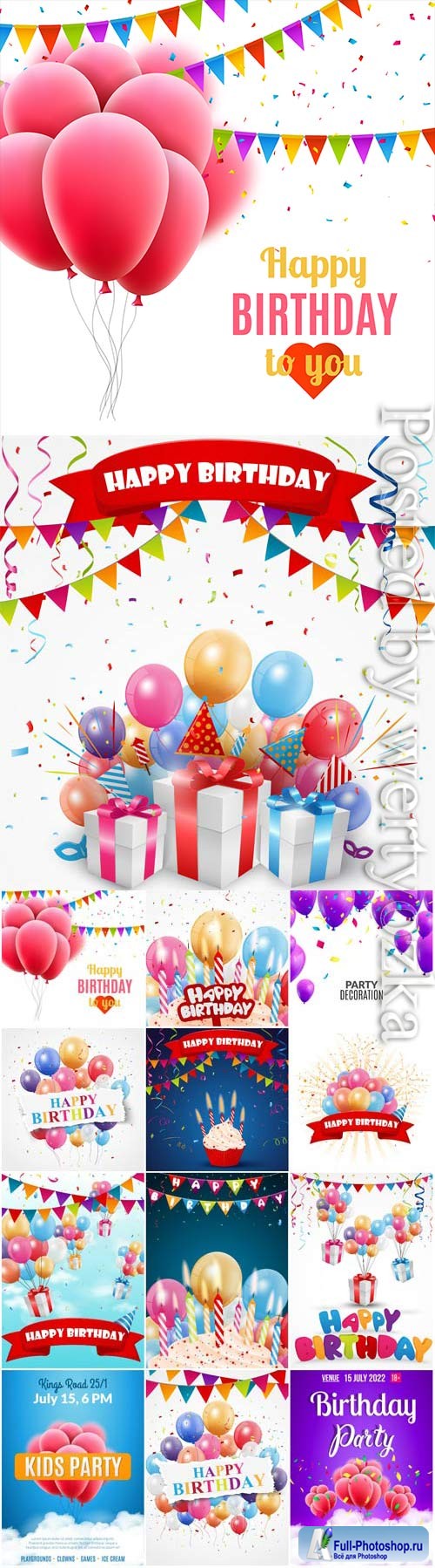 Holiday posters happy birthday in vector