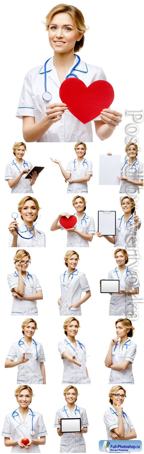 Female doctor in different poses stock photo