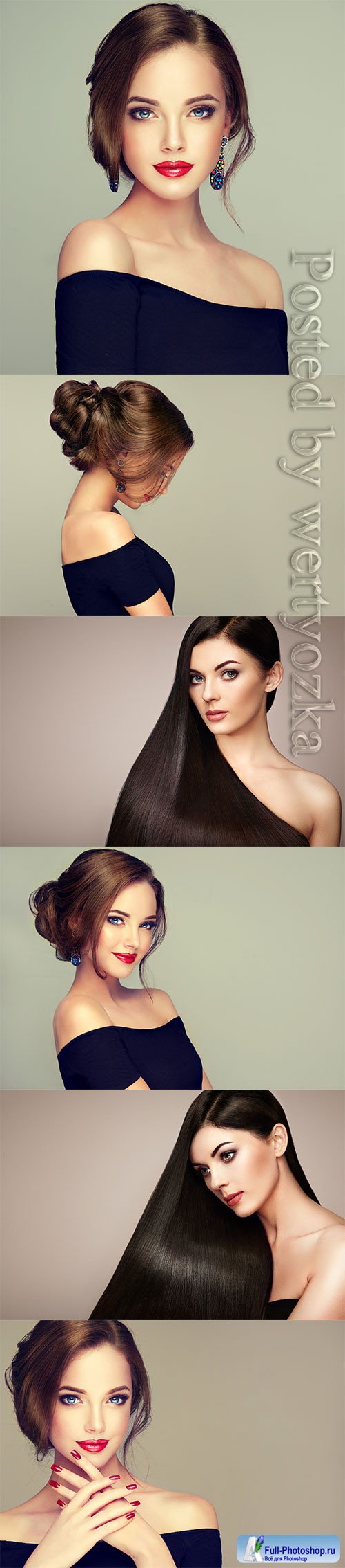 Luxurious girls with beautiful hairstyles and makeup stock photo