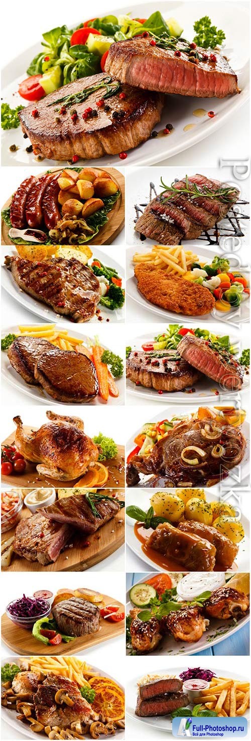 Dishes with meat and vegetables stock photo