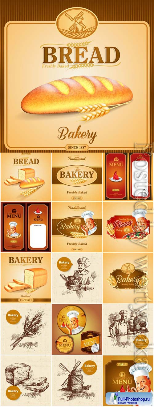 Bread advertising banners and labels in vector