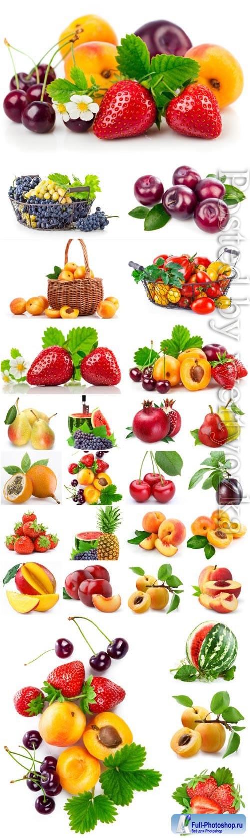 Set of fresh berries and fruits stock photo