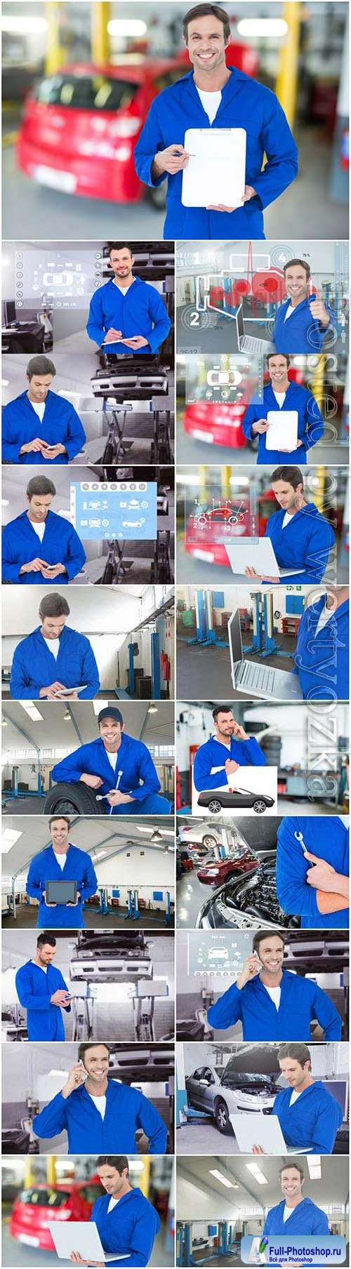 Male auto mechanic repairing car stock photo