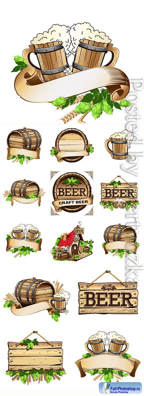 Beer labels logos elements in vector