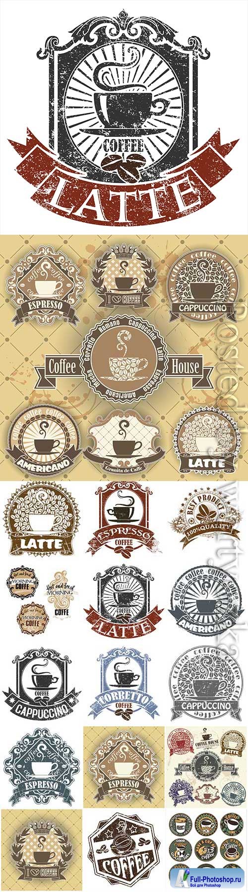 Retro coffee labels in vector