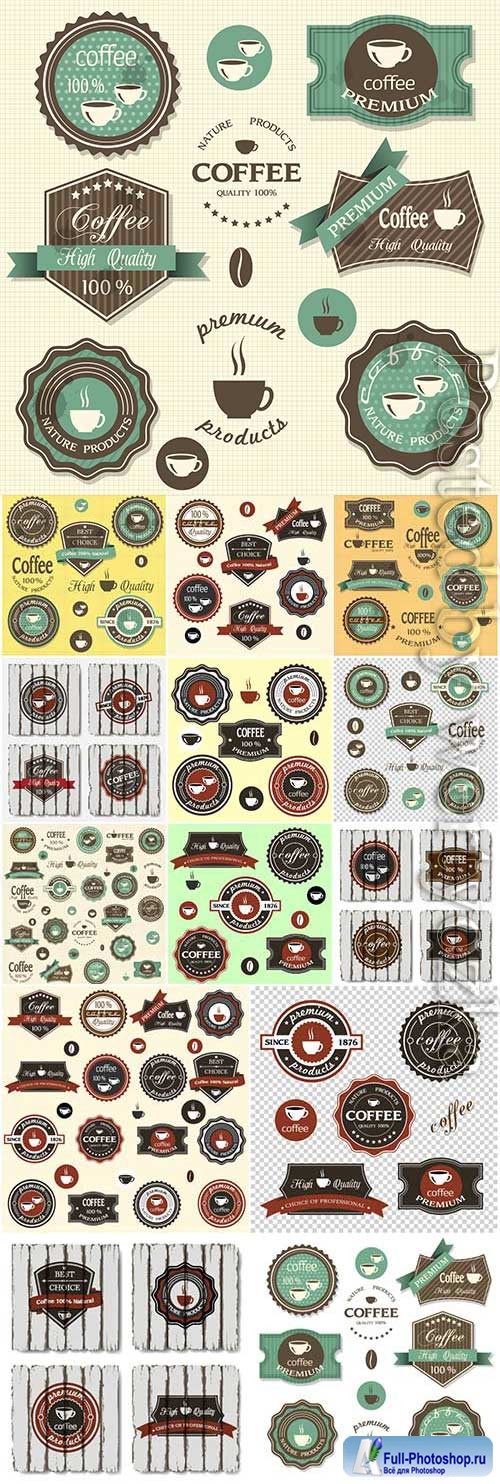 Coffee premium labels in retro style in vector