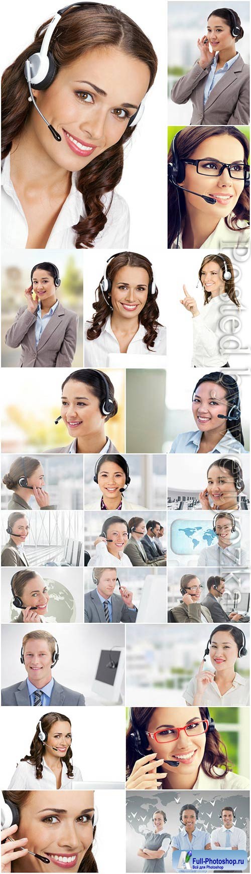 Smiling female operators stock photo
