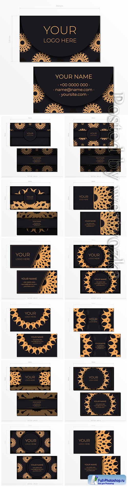 Business cards template, oriental decorative floral vector illustration