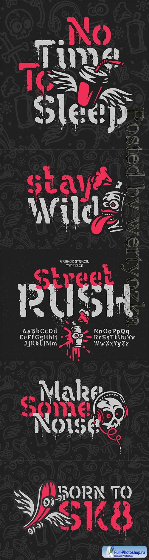 Vector font set with grunge effect