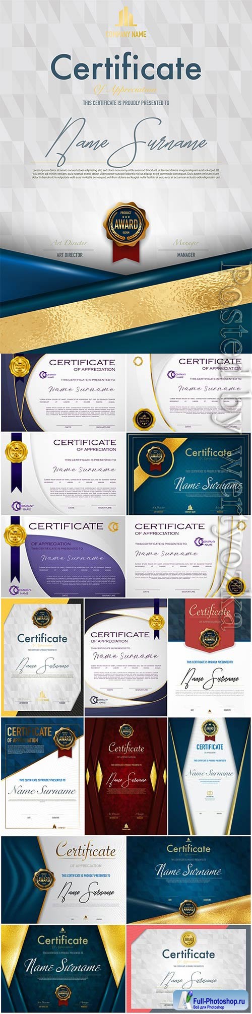 Elegant diplomas and certificates set in vector