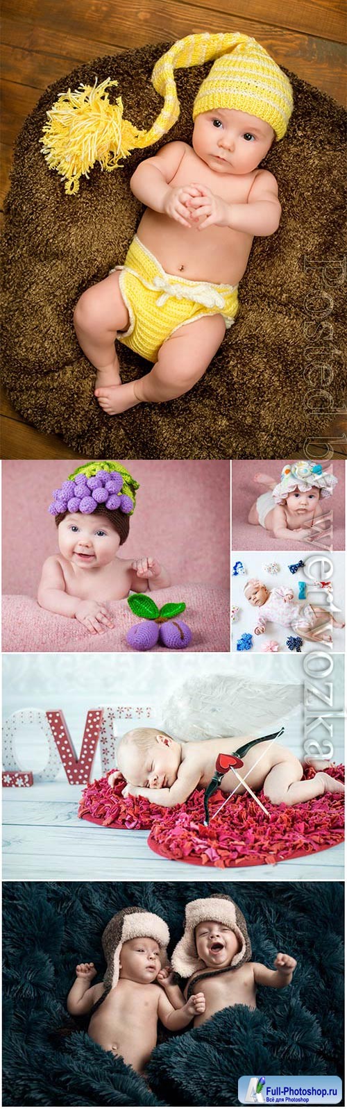Cute little kids in funny hats stock photo