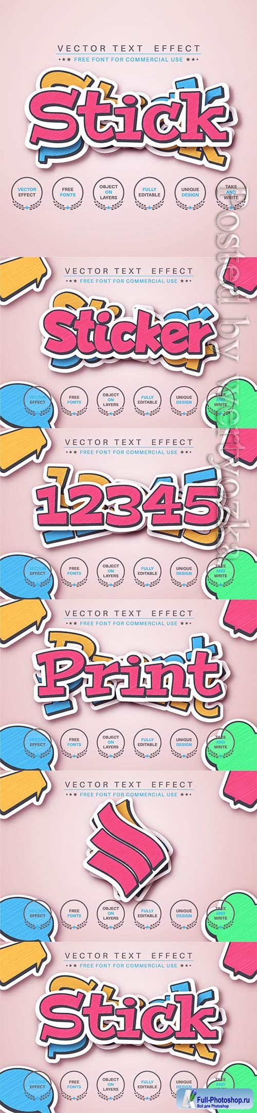 Set sticker - editable text effect, font style