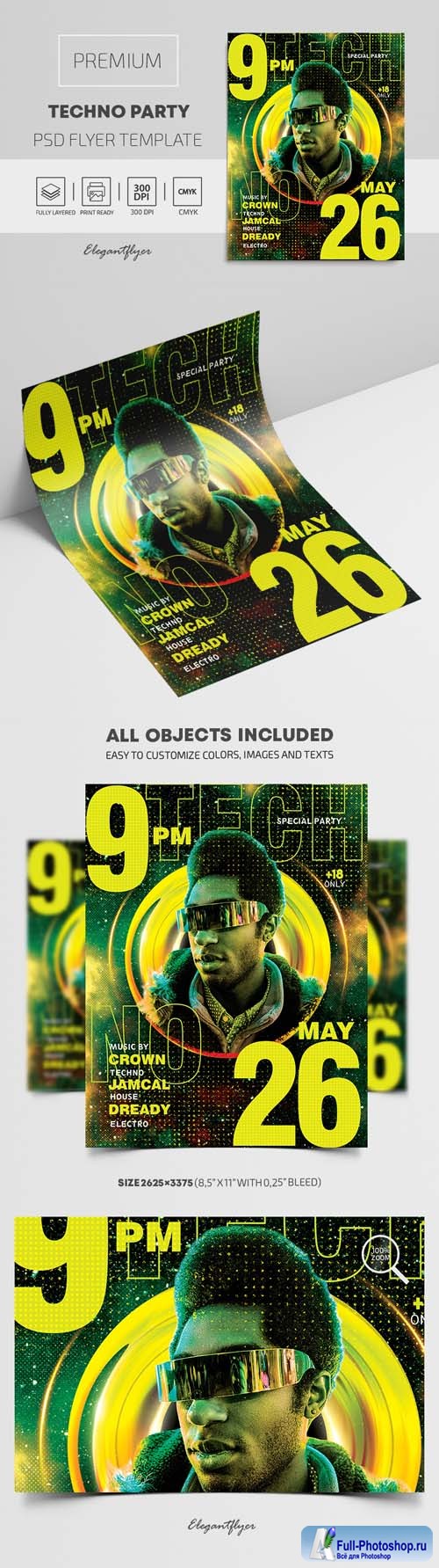 Techno Party Premium PSD Flyer Template