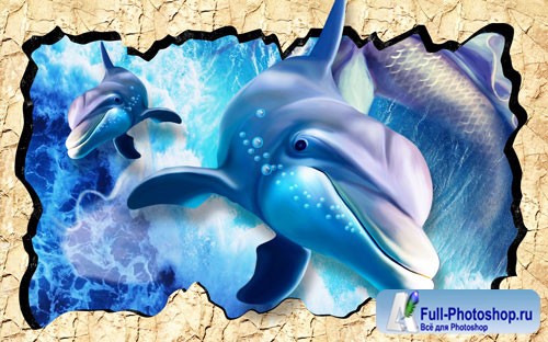 3d dolphins underwater world hole wall custom mural