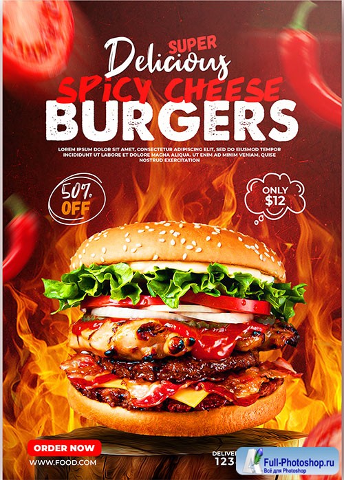 Burger food menu poster psd template