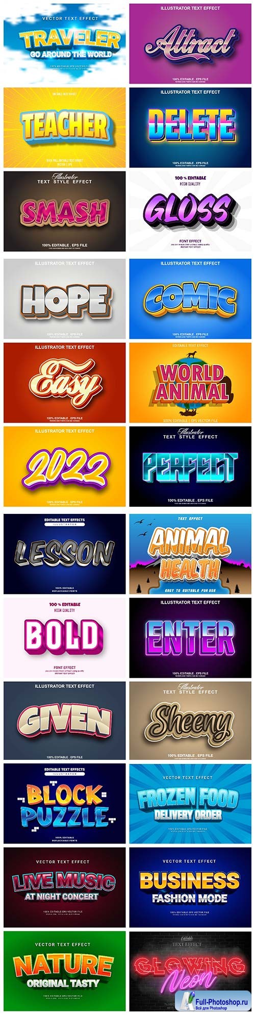 Set 3d editable text style effect vector vol 5