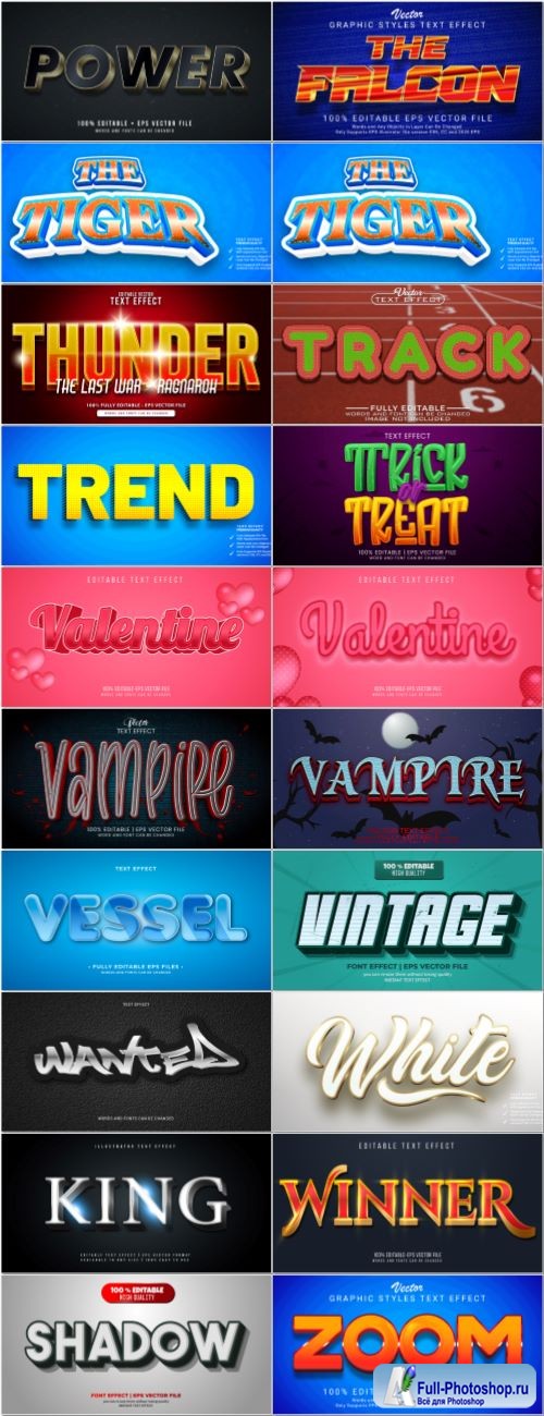 Set 3d editable text style effect vector vol 45