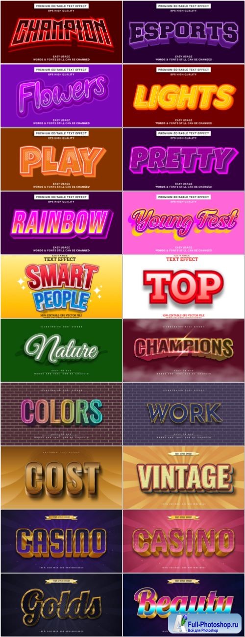 Set 3d editable text style effect vector vol 44