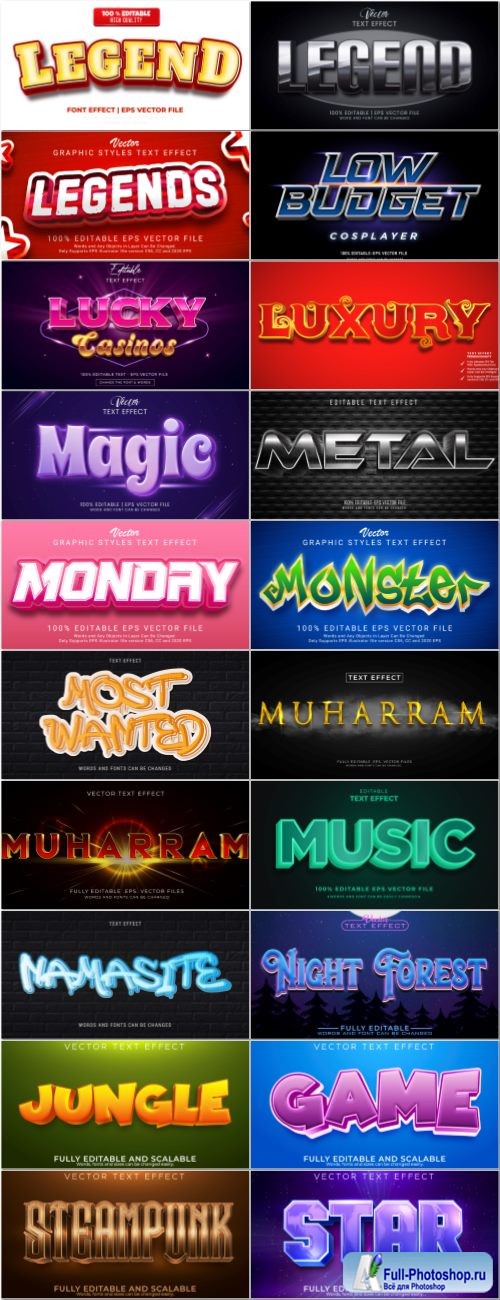 Set 3d editable text style effect vector vol 40