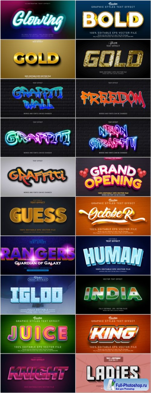 Set 3d editable text style effect vector vol 39