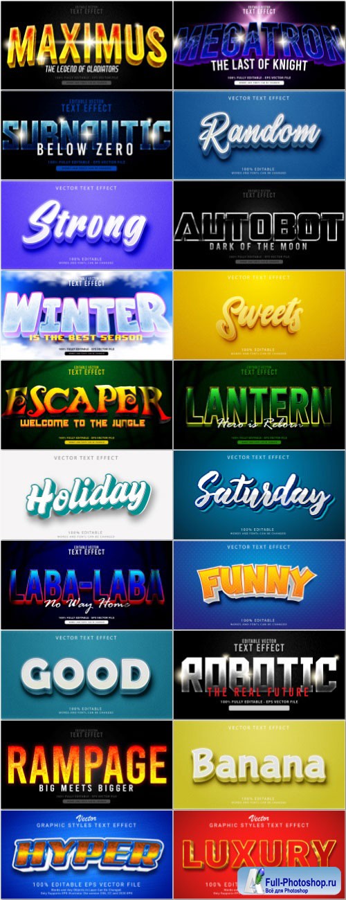 Set 3d editable text style effect vector vol 36