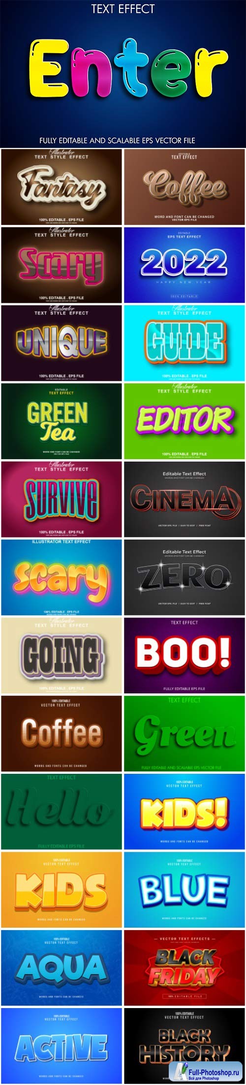 Set 3d editable text style effect vector vol 30