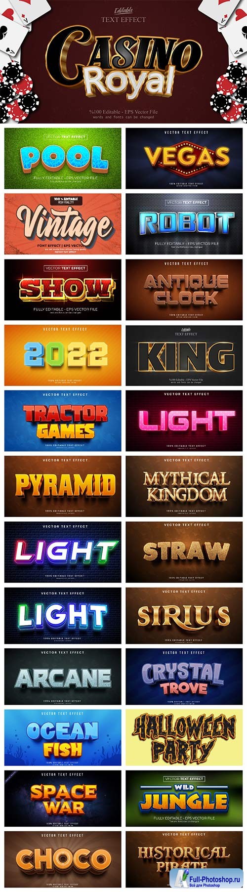 Set 3d editable text style effect vector vol 22