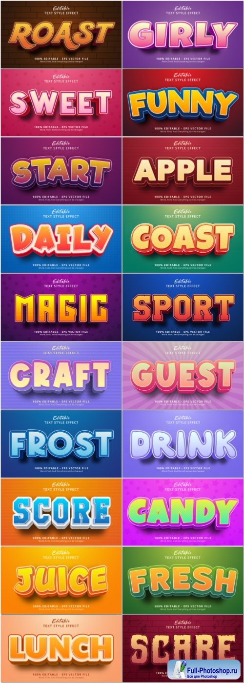 Set 3d editable text style effect vector vol 65